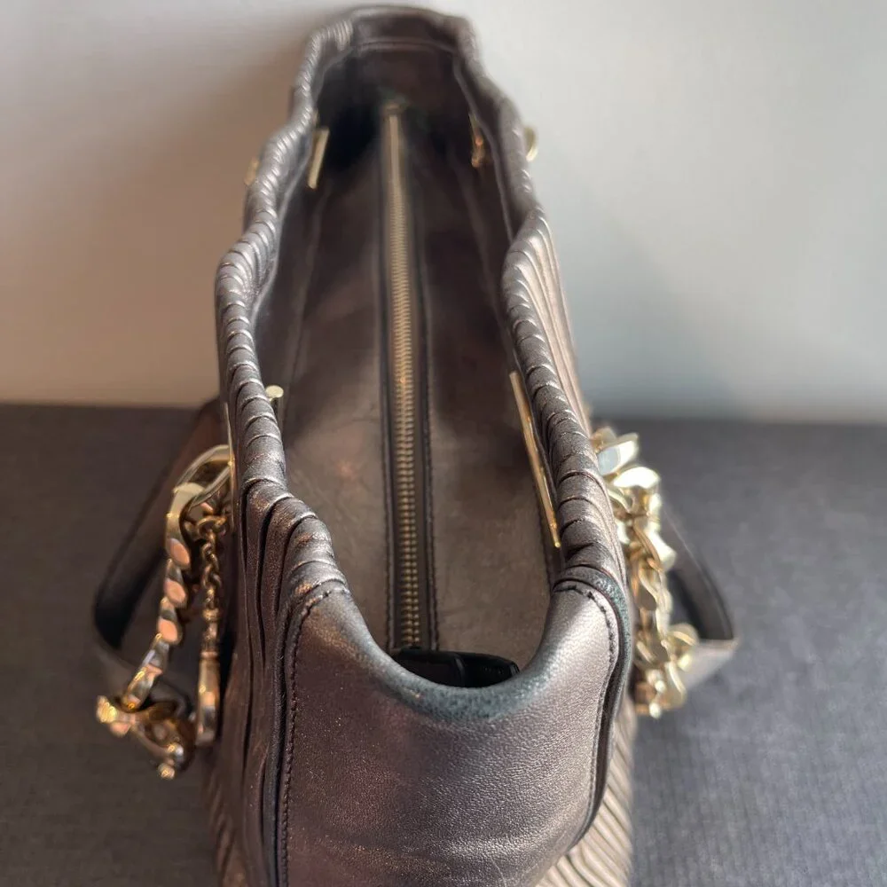 Bvlgari Gunmetal Monte Plisse Leather Shopper Tote - Preowned